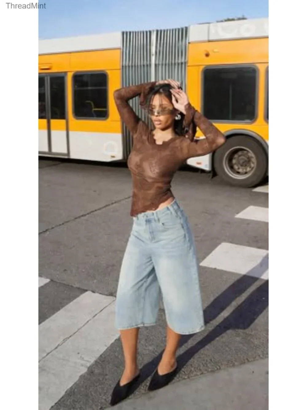 Wide Leg Baggy Long Denim Shorts - Y2K Grunge Bermuda Jorts Loose Fit